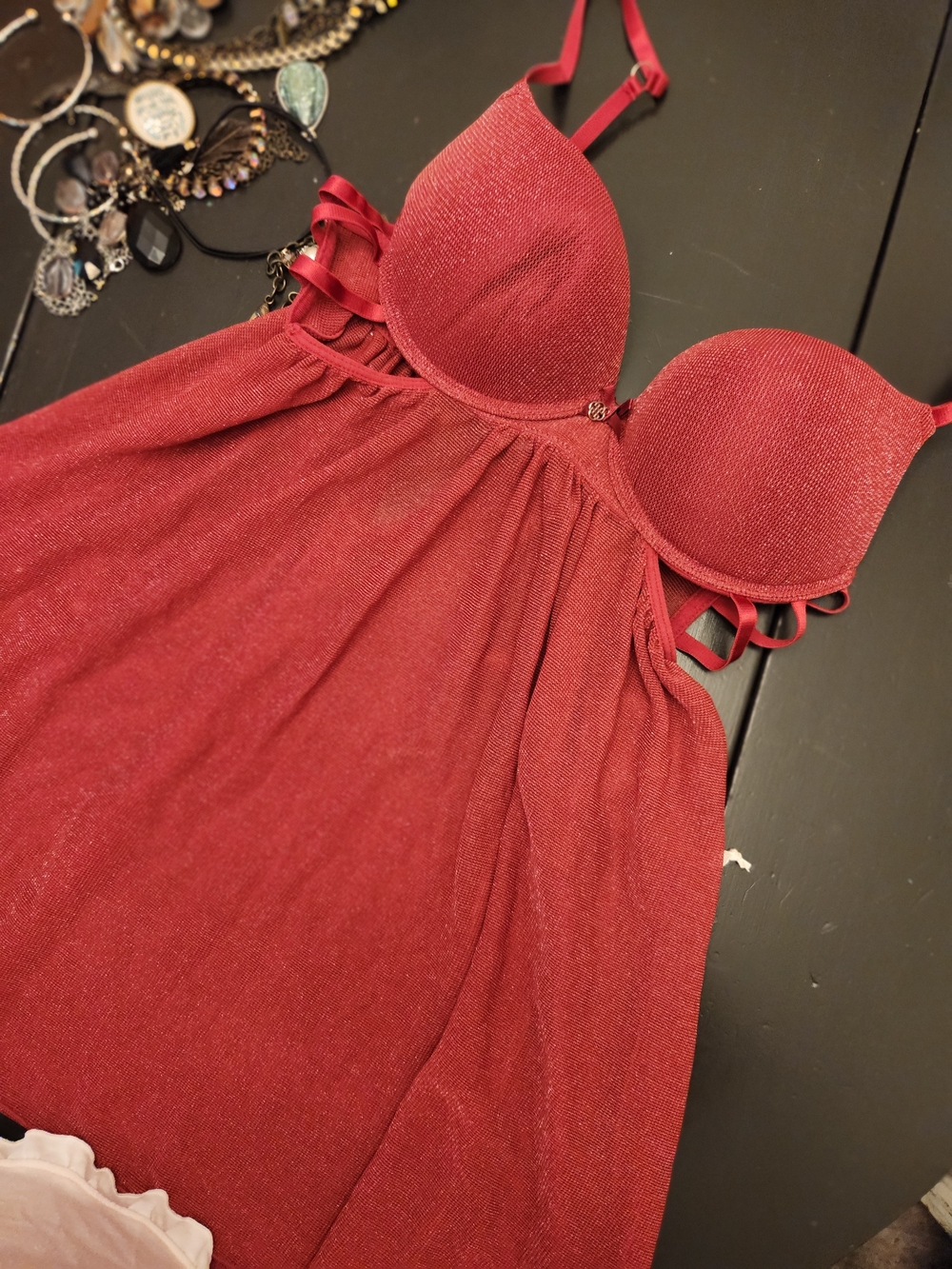 Daisy Fuentes Red Shimmer Babydoll Chemise